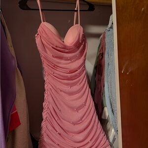 Windsor Pink Ruched Spaghetti-Strap Mini Dress